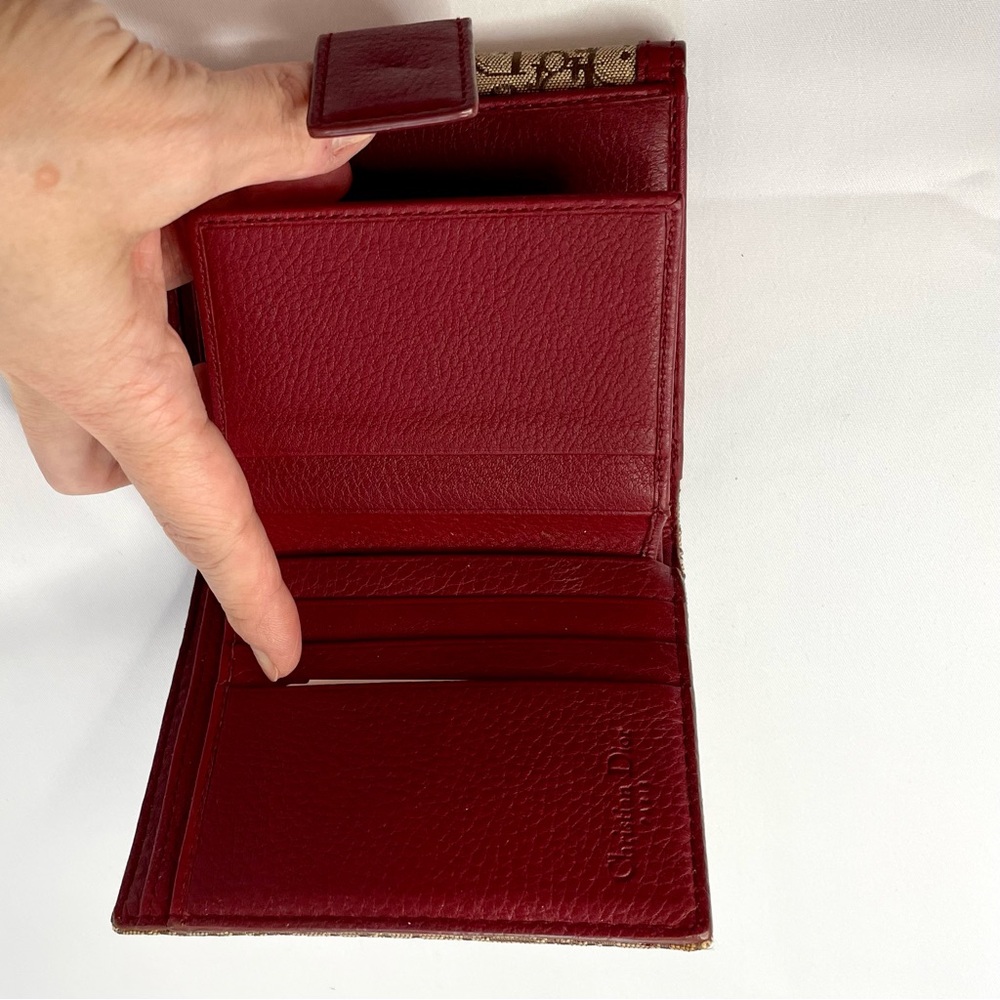 Dior Beige Logo Canvas Wallet with Bordeaux Leather – New with Tags - Picture 7 of 11